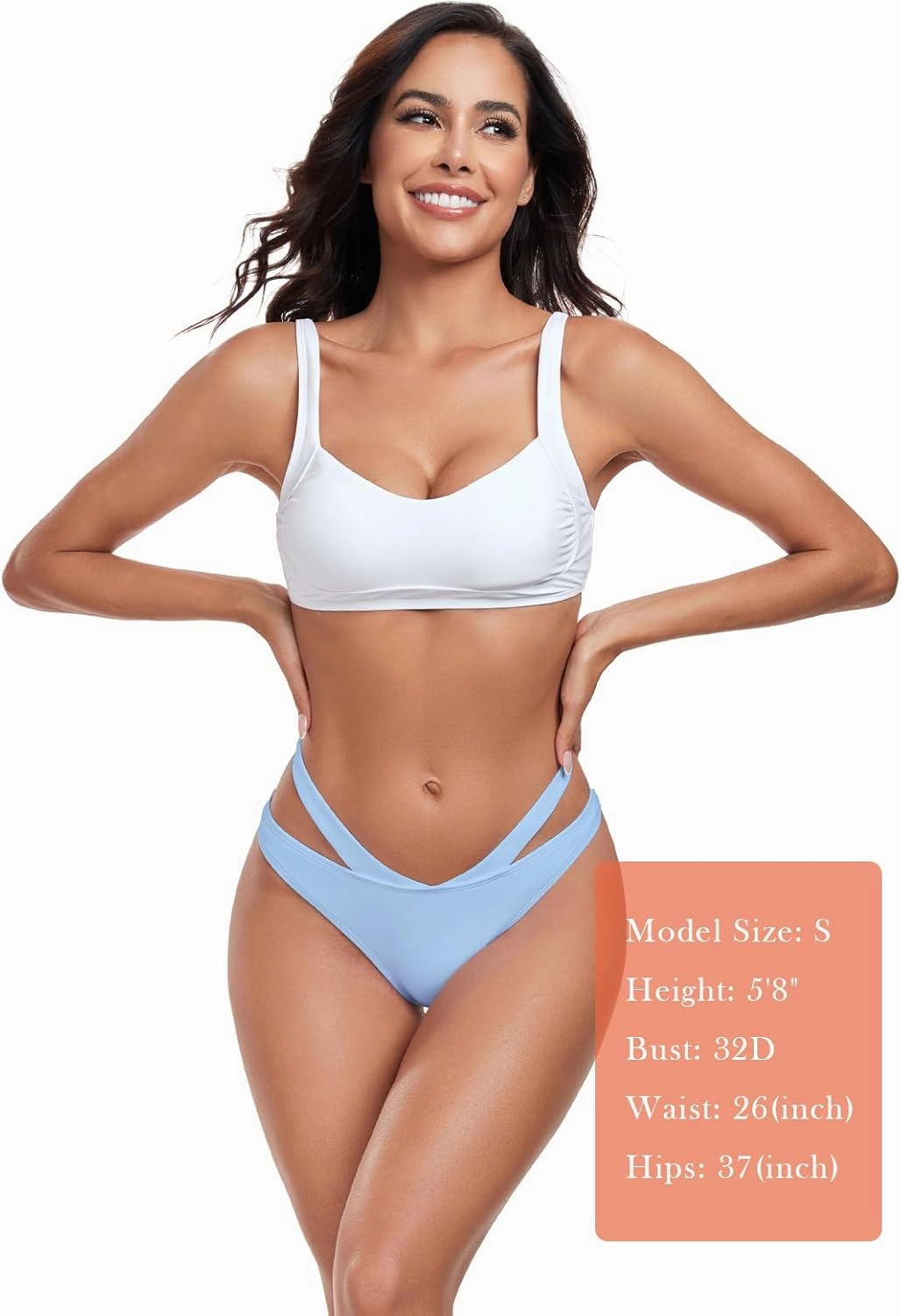Women's Adjustable Swim Bottoms High Cut Low Waisted Bikini Bottoms Cheeky Bathing Suit Bottoms