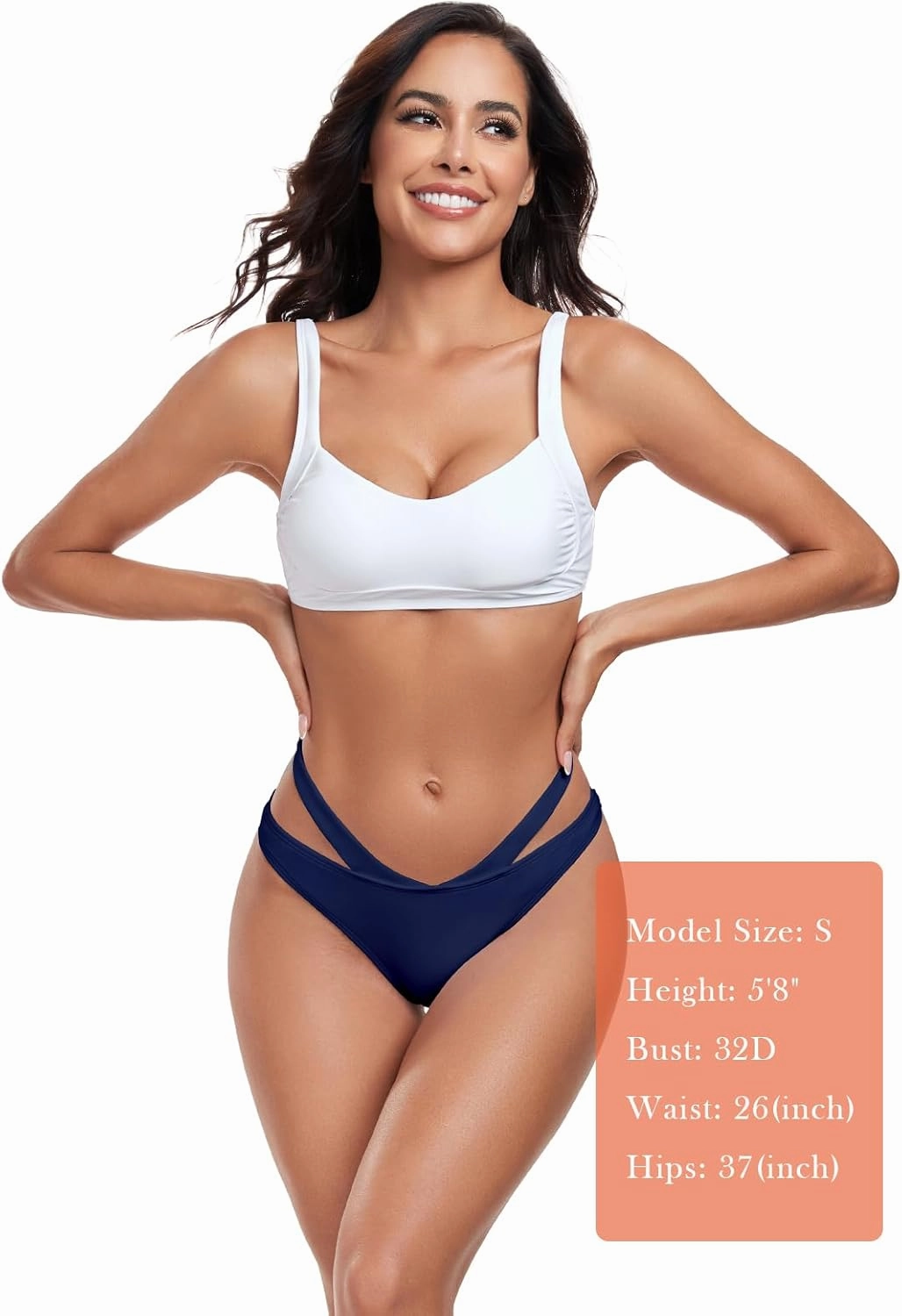 Women's Adjustable Swim Bottoms High Cut Low Waisted Bikini Bottoms Cheeky Bathing Suit Bottoms