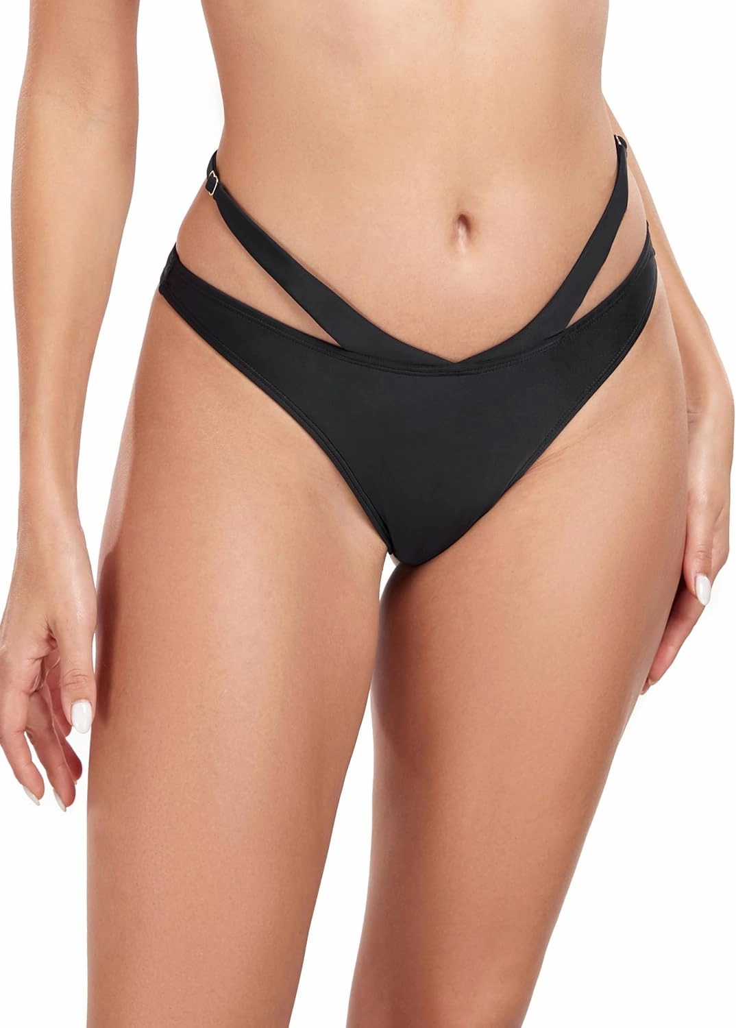 Women's Adjustable Swim Bottoms High Cut Low Waisted Bikini Bottoms Cheeky Bathing Suit Bottoms