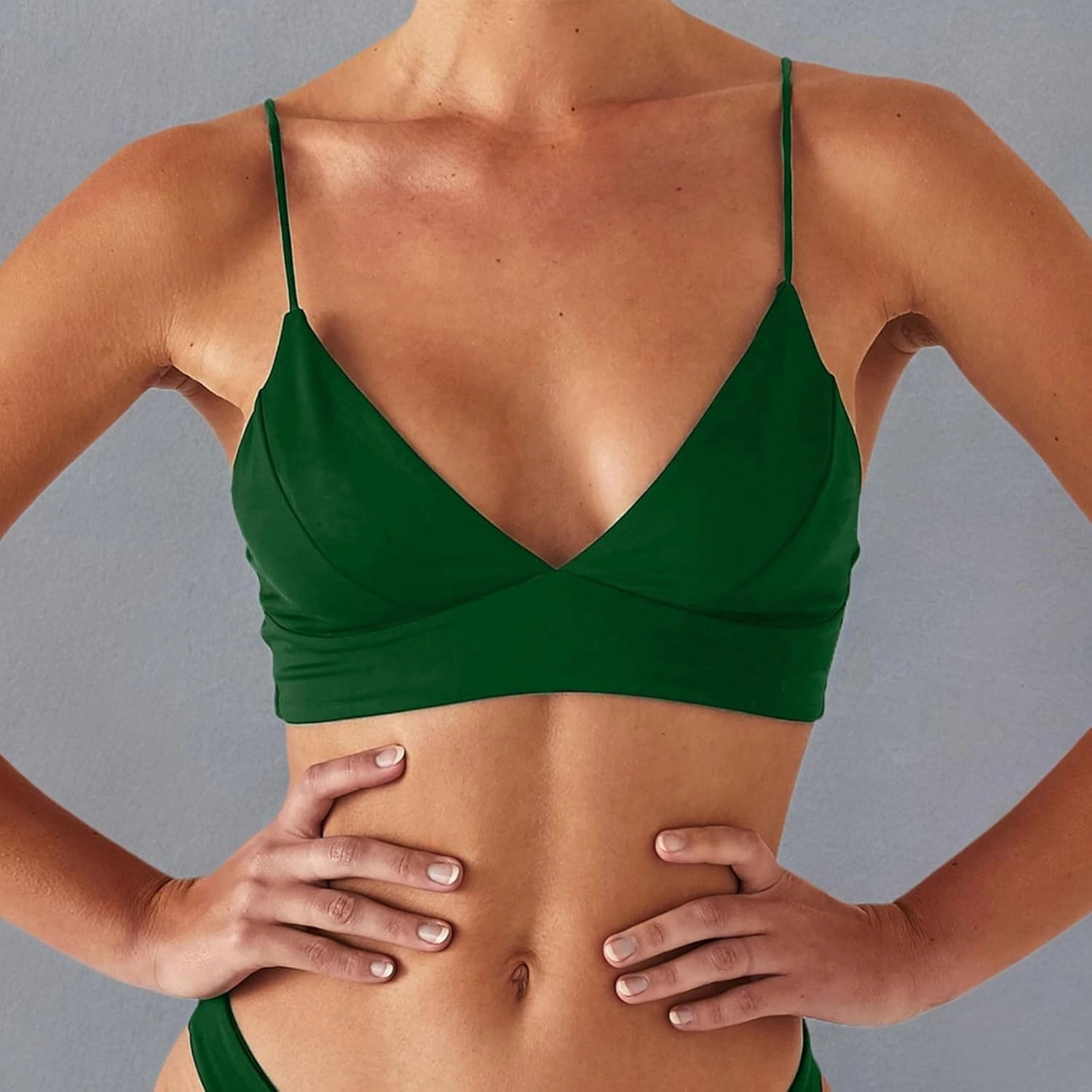 Women's Bikini Top Soild Color Push Up V Neck Bathing Suit Swimsuit Top