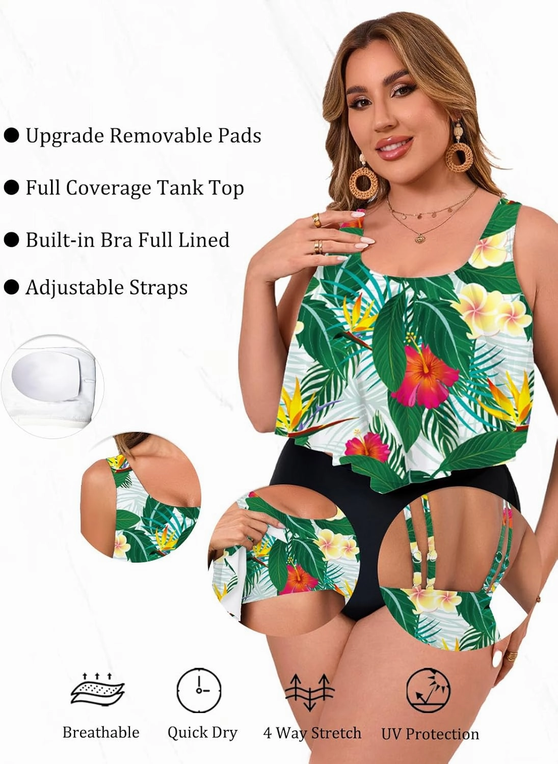 Women's Bikini Top Tankini Tops Push Up Bathing Suit Top Flounce Swimsuit Tops Swim Bra for Large Bust