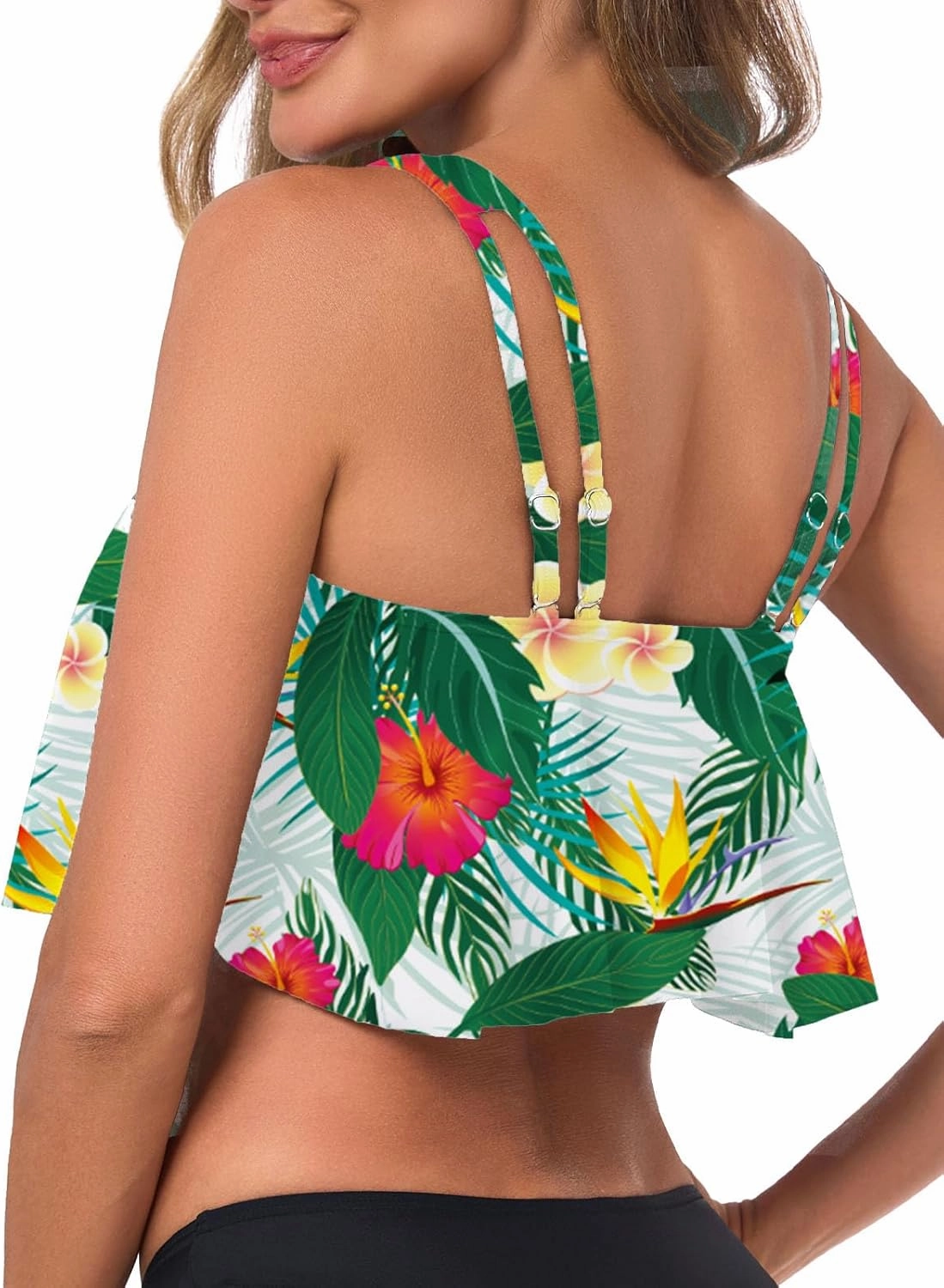 Women's Bikini Top Tankini Tops Push Up Bathing Suit Top Flounce Swimsuit Tops Swim Bra for Large Bust