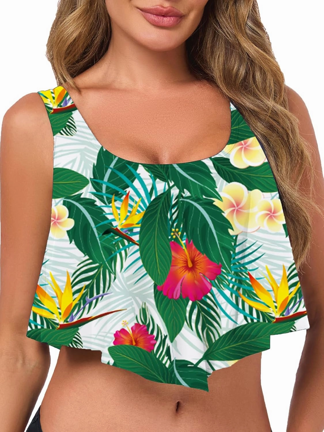 Women's Bikini Top Tankini Tops Push Up Bathing Suit Top Flounce Swimsuit Tops Swim Bra for Large Bust