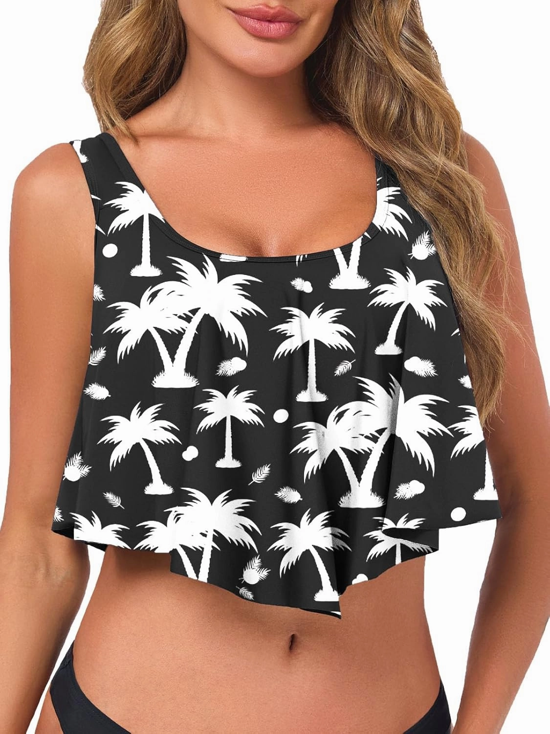 Women's Bikini Top Tankini Tops Push Up Bathing Suit Top Flounce Swimsuit Tops Swim Bra for Large Bust