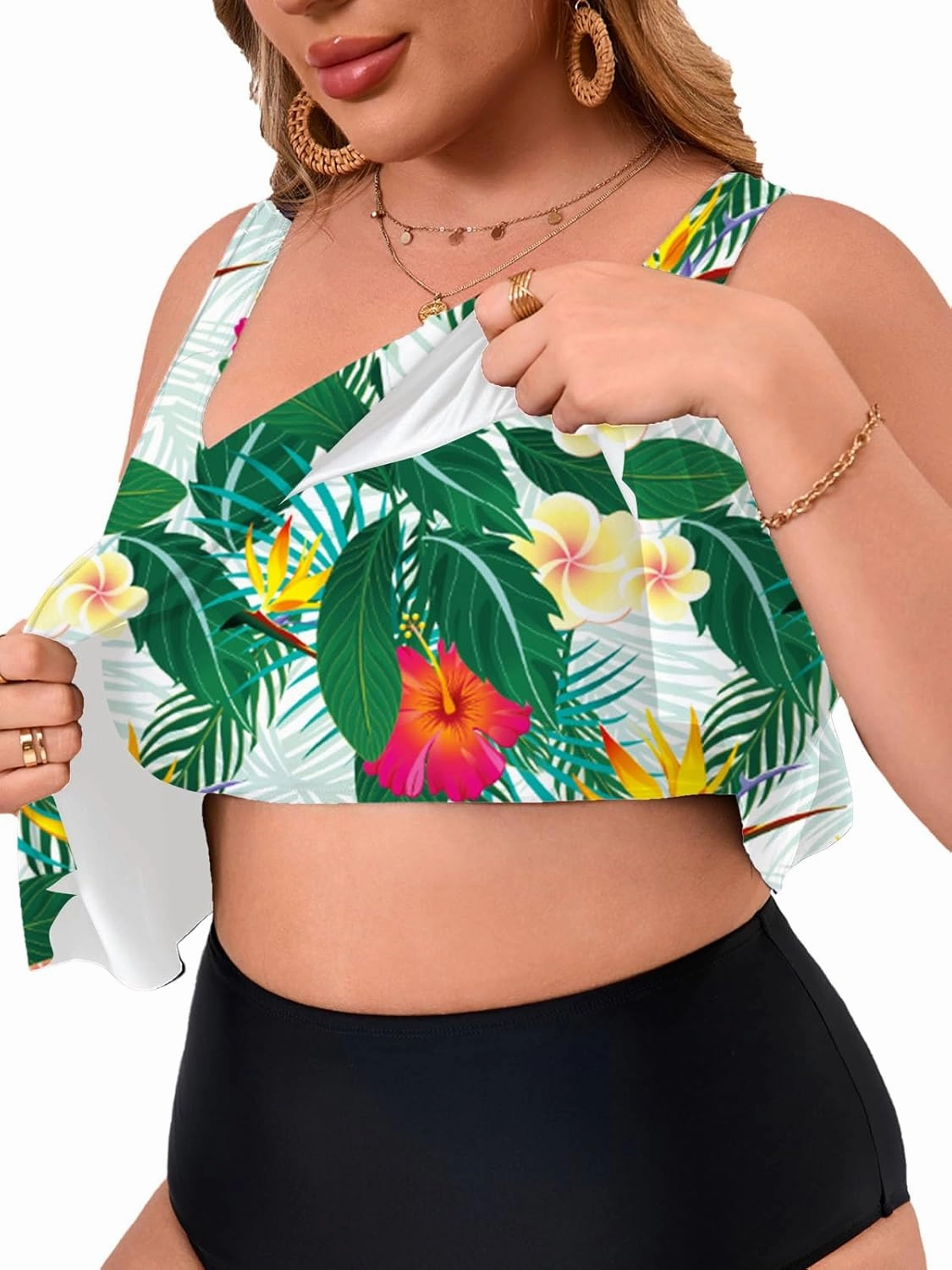 Women's Bikini Top Tankini Tops Push Up Bathing Suit Top Flounce Swimsuit Tops Swim Bra for Large Bust