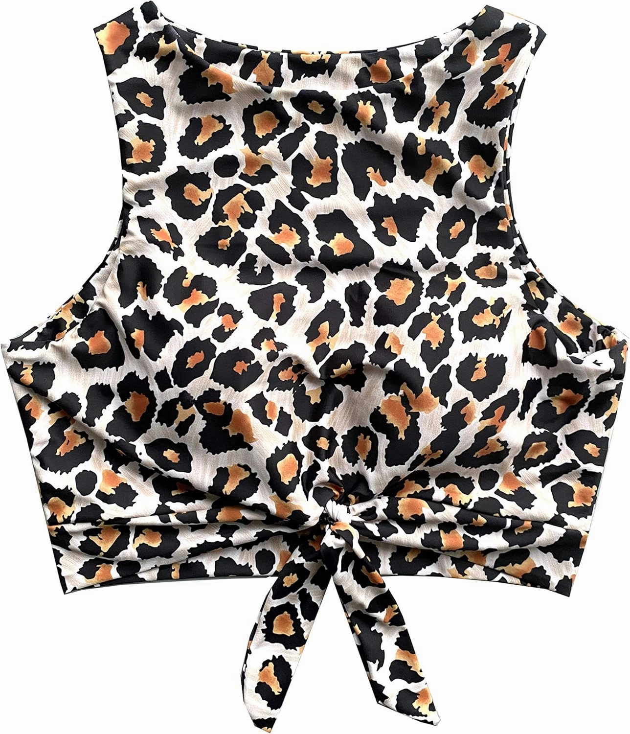 Women's Cut Out Tie Knot Front Scoop High Neck Tank Crop Top Bikini Swimsuit Top Only