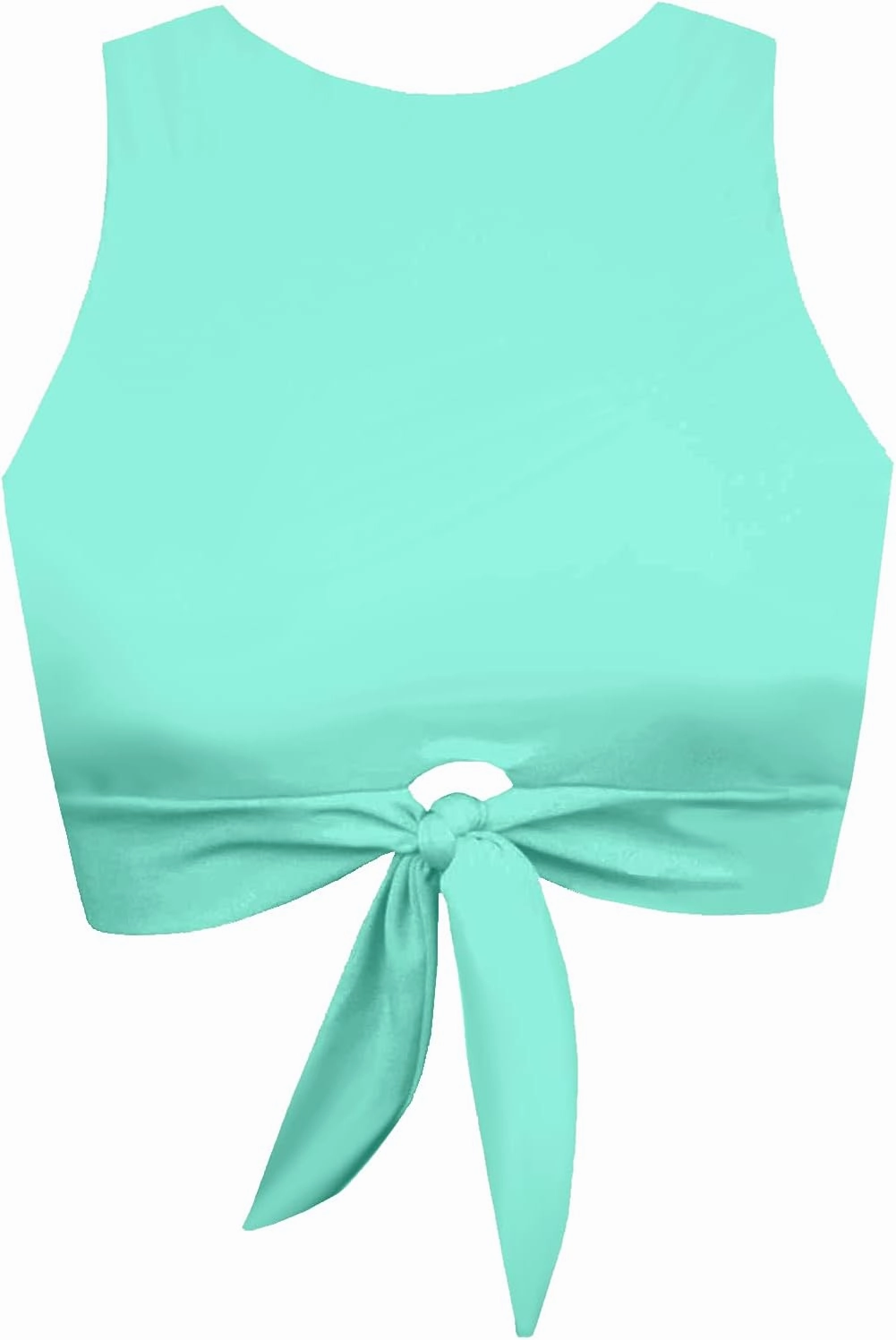 Women's Cut Out Tie Knot Front Scoop High Neck Tank Crop Top Bikini Swimsuit Top Only