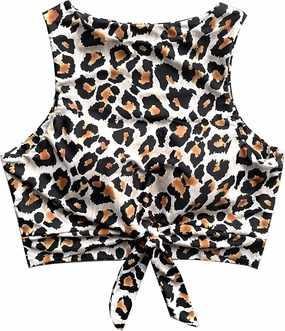 Women's Cut Out Tie Knot Front Scoop High Neck Tank Crop Top Bikini Swimsuit Top Only