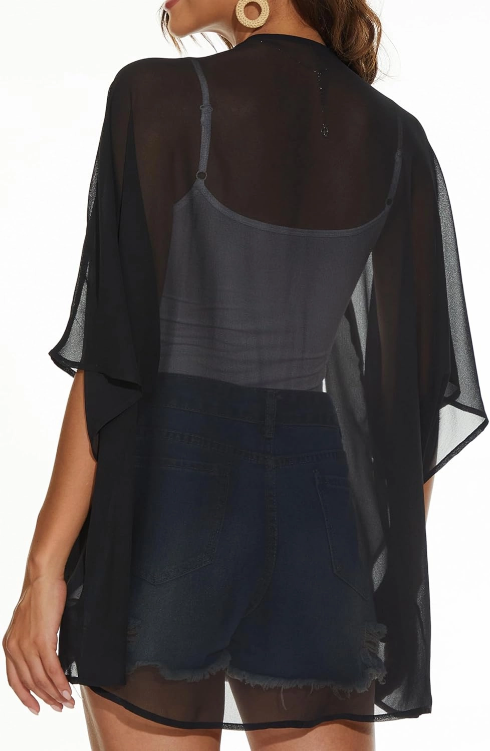 Women's Floral Print Puff Sleeve Kimono Cardigan Loose Cover Up Casual Blouse Tops