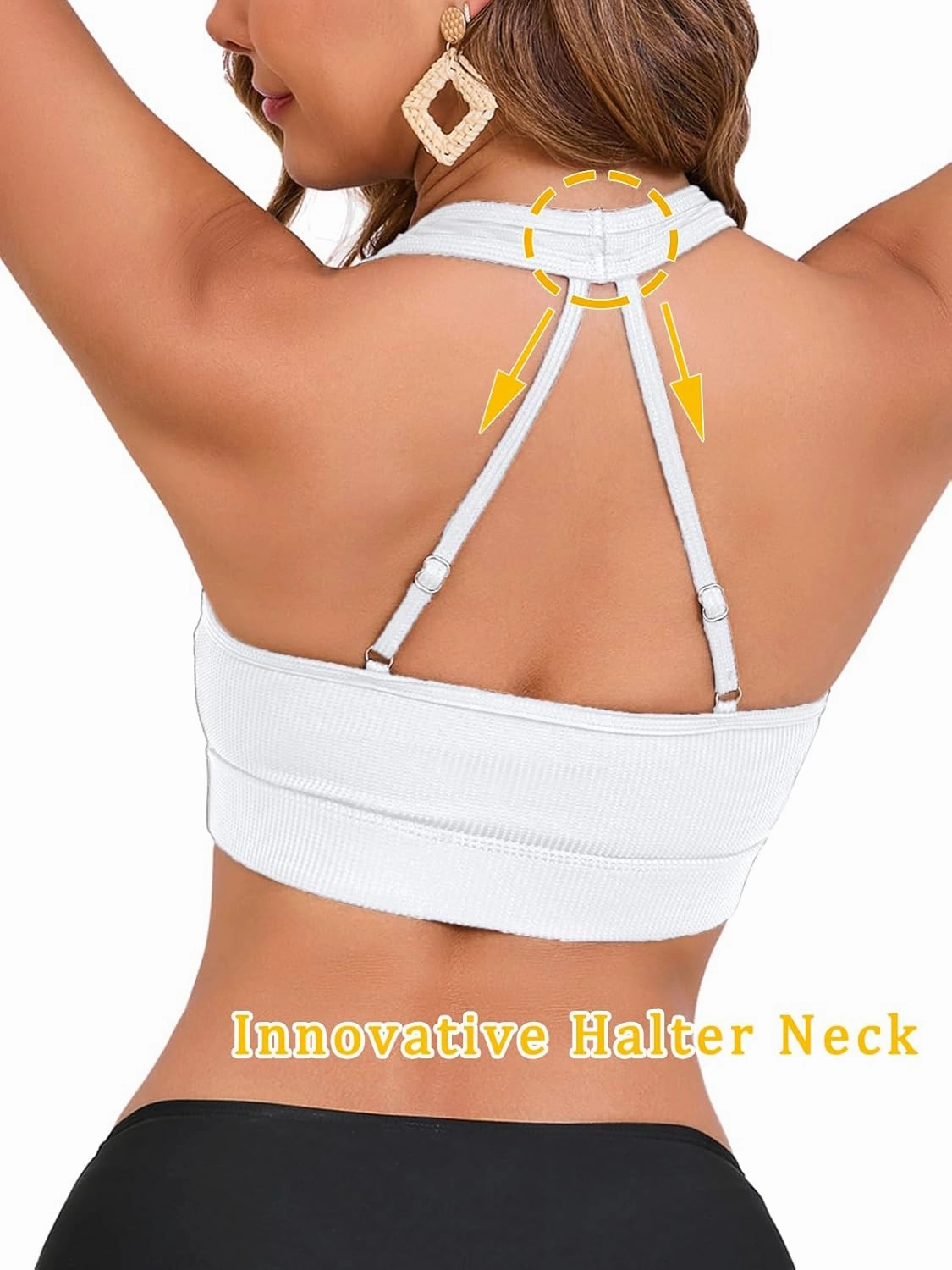 Women's Halter Sports Bra Bikini Top V-Neck Bathing Suit Tops Supportive Swim Top Ribbed Swimsuit Swimwear Tops Only