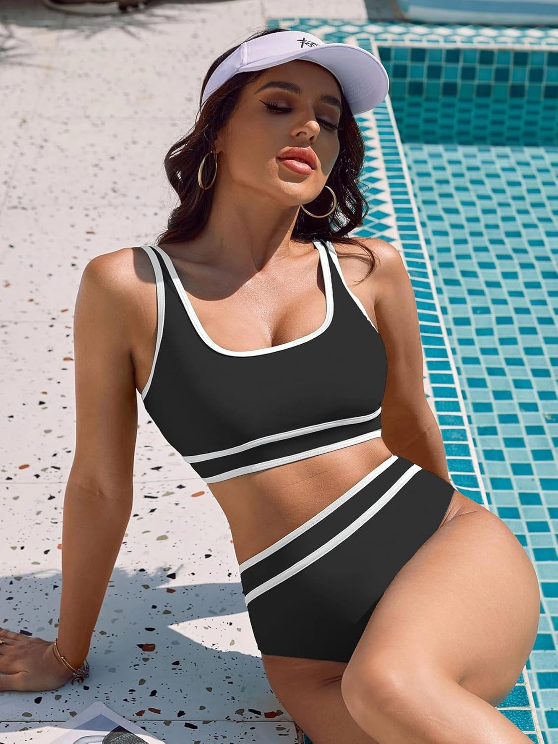 Women's High Waist Bikini Sets Color Block Swimsuits Bathing Suits