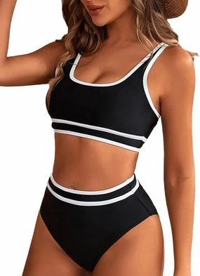 Women's High Waist Bikini Sets Color Block Swimsuits Bathing Suits