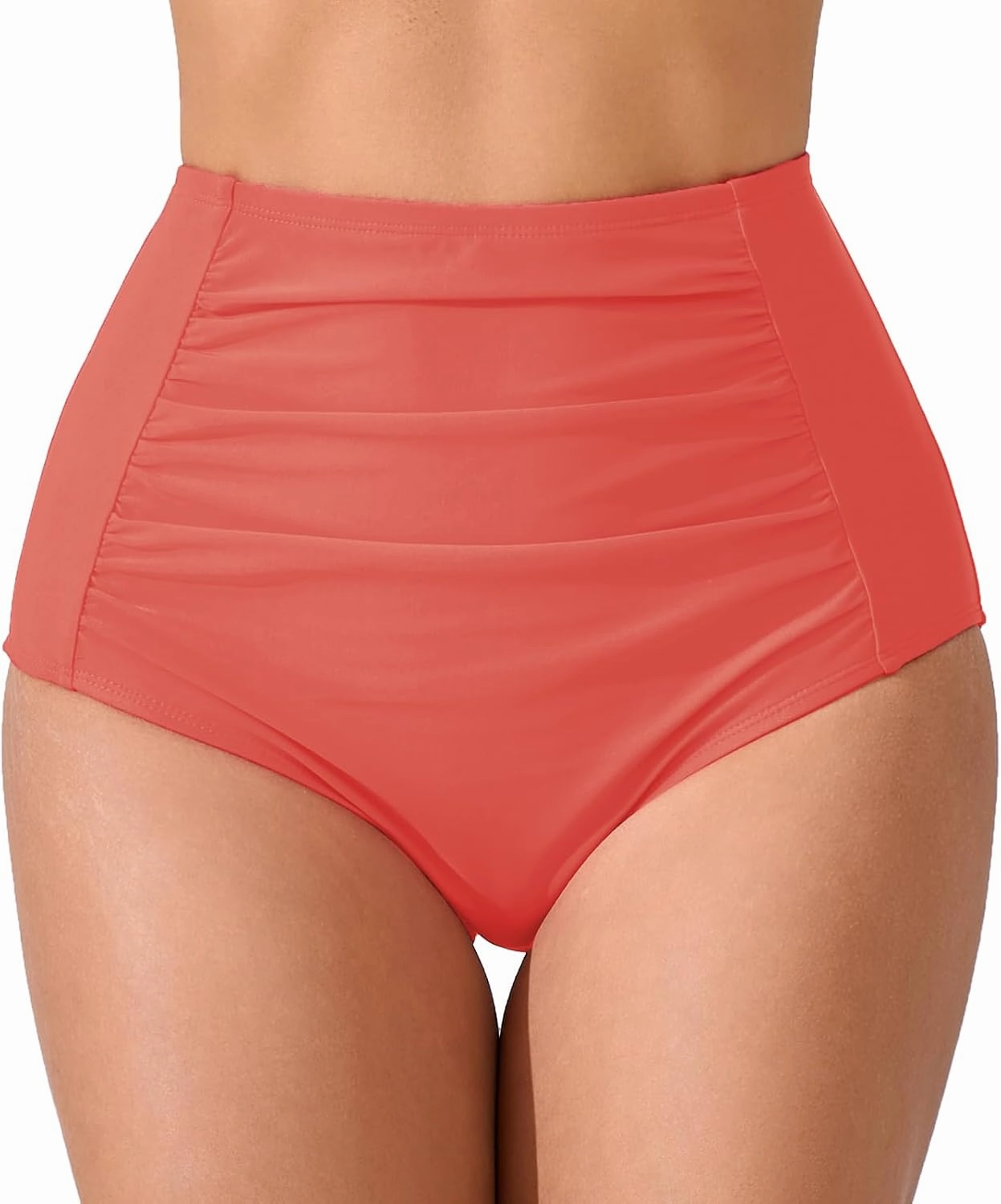 Women's High Waisted Bikini Bottoms Ruched Swim Bottoms Full Coverage Tankini Swimsuits Bottoms