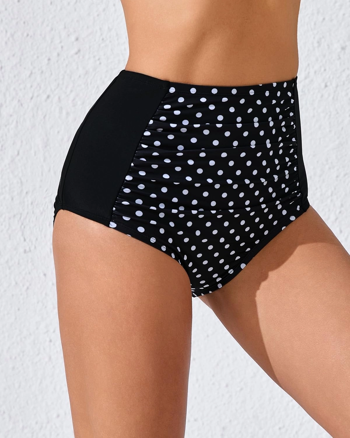 Women's High Waisted Bikini Bottoms Ruched Swim Bottoms Full Coverage Tankini Swimsuits Bottoms