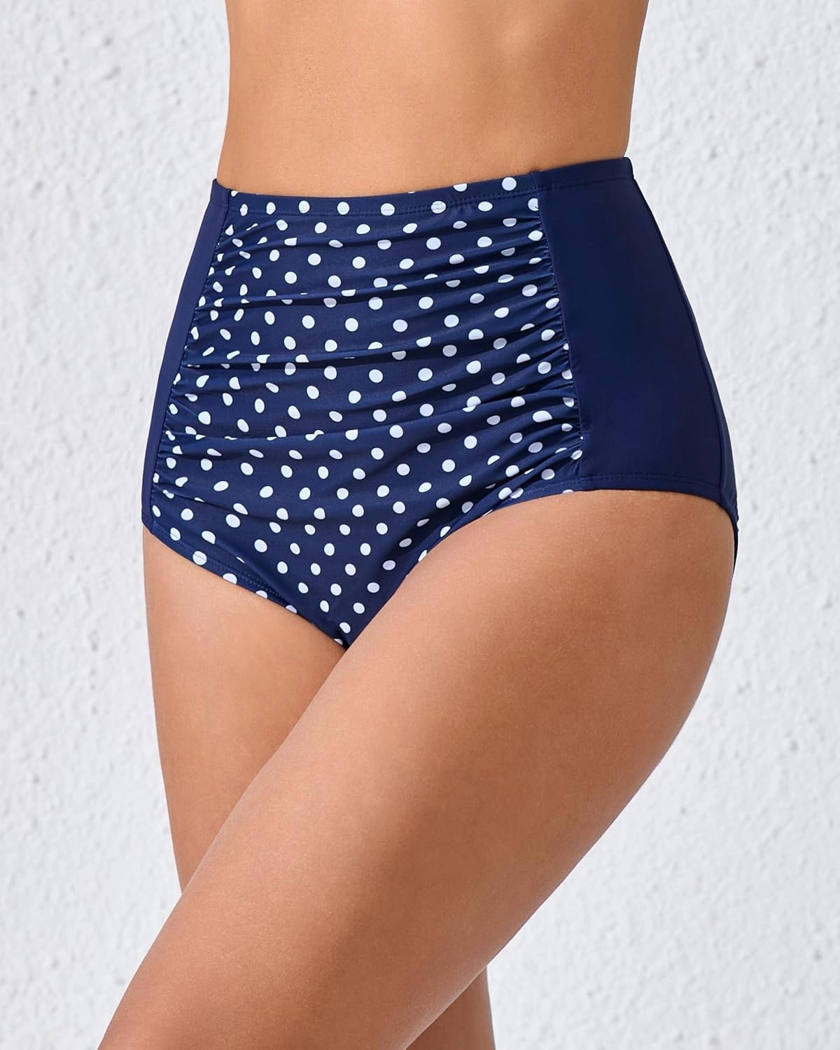 Women's High Waisted Bikini Bottoms Ruched Swim Bottoms Full Coverage Tankini Swimsuits Bottoms