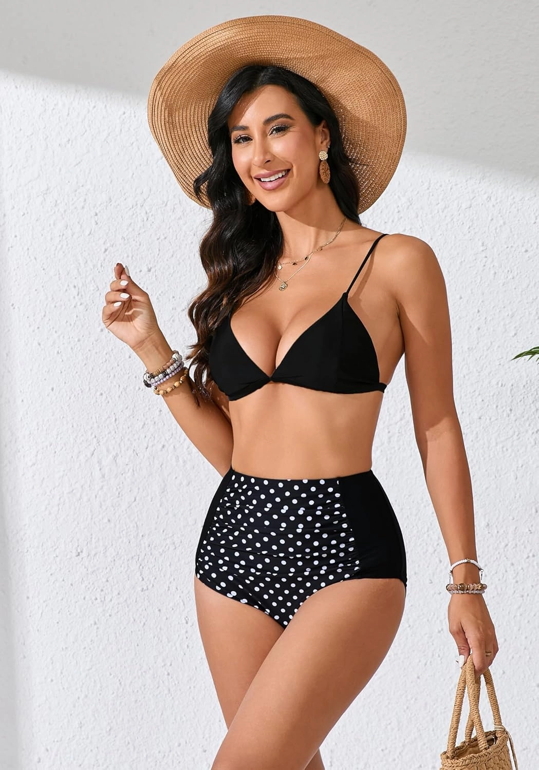 Women's High Waisted Bikini Bottoms Ruched Swim Bottoms Full Coverage Tankini Swimsuits Bottoms
