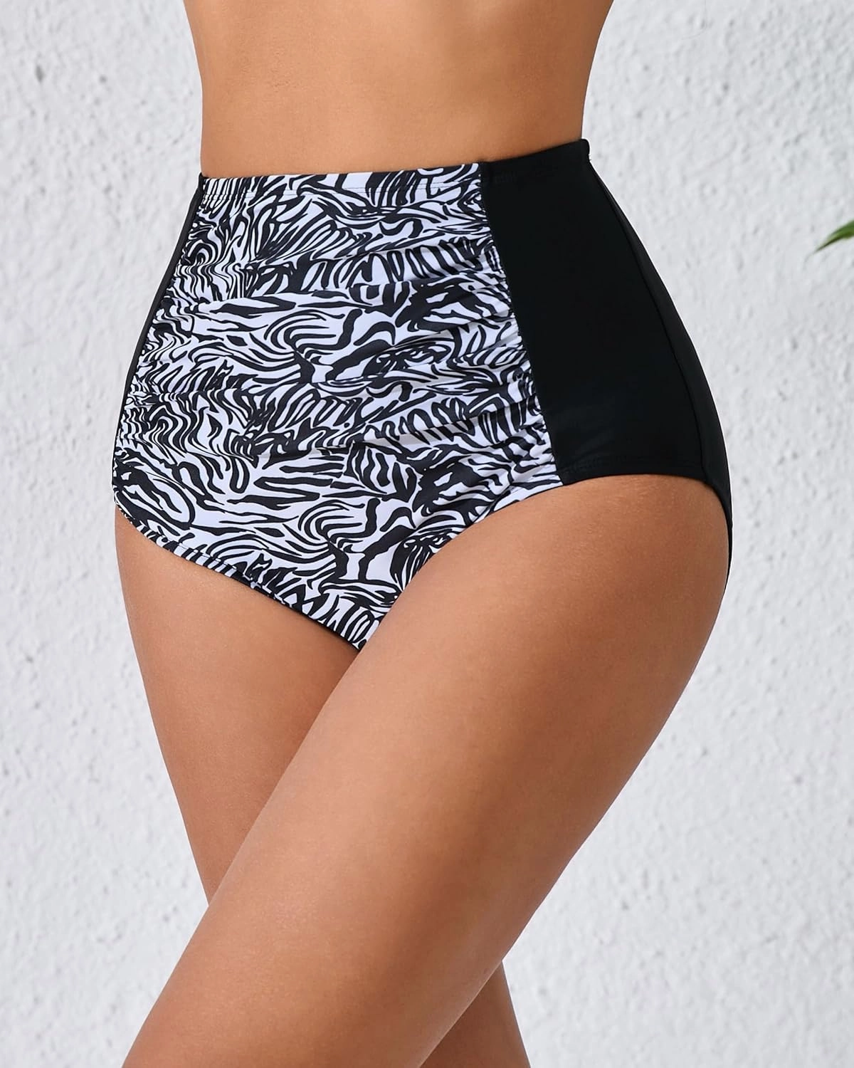 Women's High Waisted Bikini Bottoms Ruched Swim Bottoms Full Coverage Tankini Swimsuits Bottoms