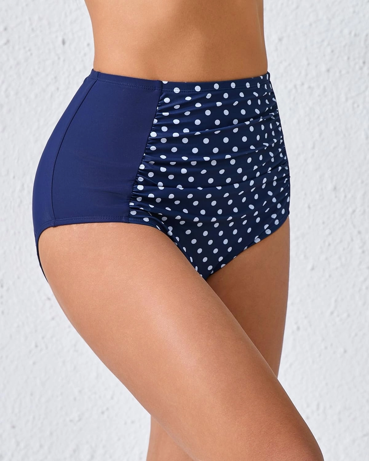 Women's High Waisted Bikini Bottoms Ruched Swim Bottoms Full Coverage Tankini Swimsuits Bottoms