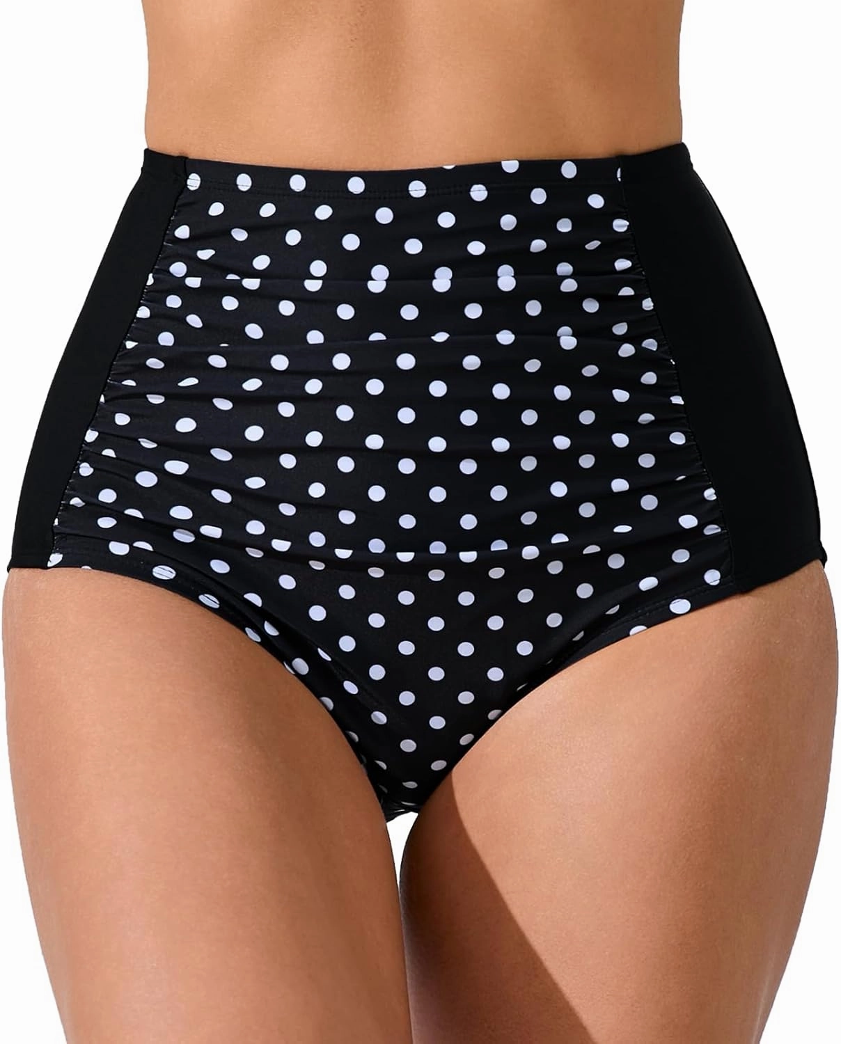 Women's High Waisted Bikini Bottoms Ruched Swim Bottoms Full Coverage Tankini Swimsuits Bottoms