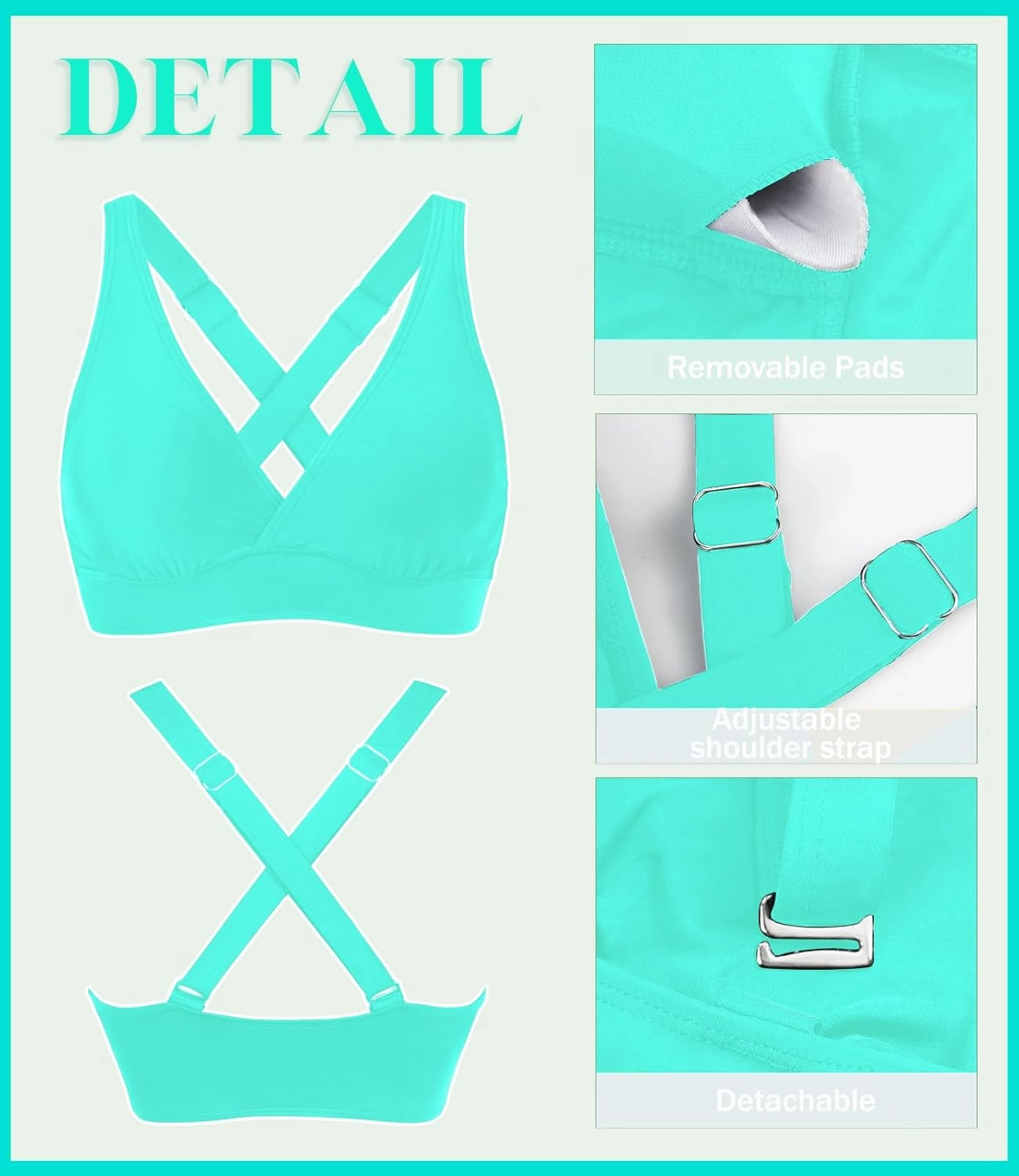 Women's High Waisted Bikini Set Large Bust Supportive Crossover Back V-Neck Two-Piece Swimsuit Bathing Suits