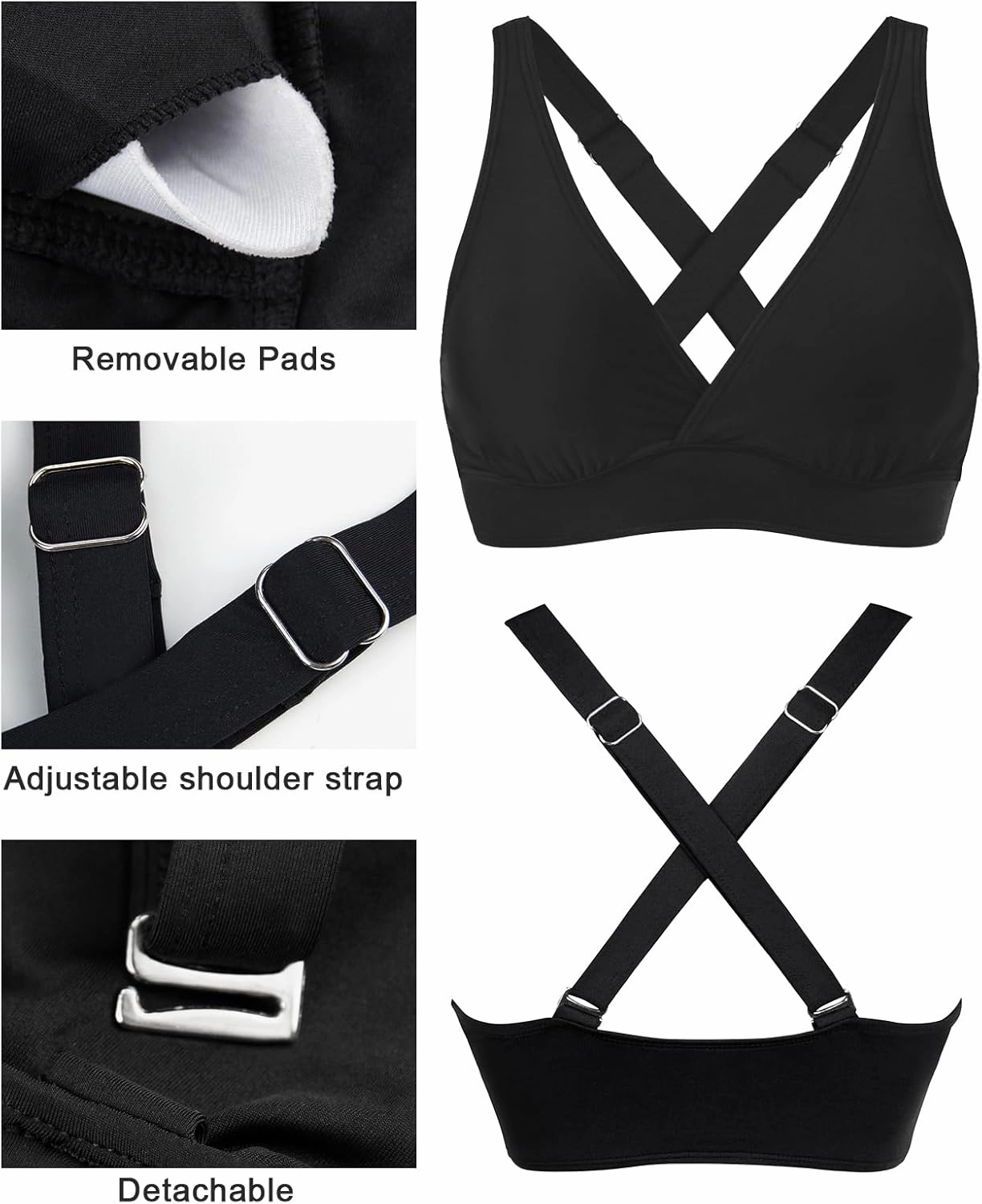 Women's High Waisted Bikini Set Large Bust Supportive Crossover Back V-Neck Two-Piece Swimsuit Bathing Suits