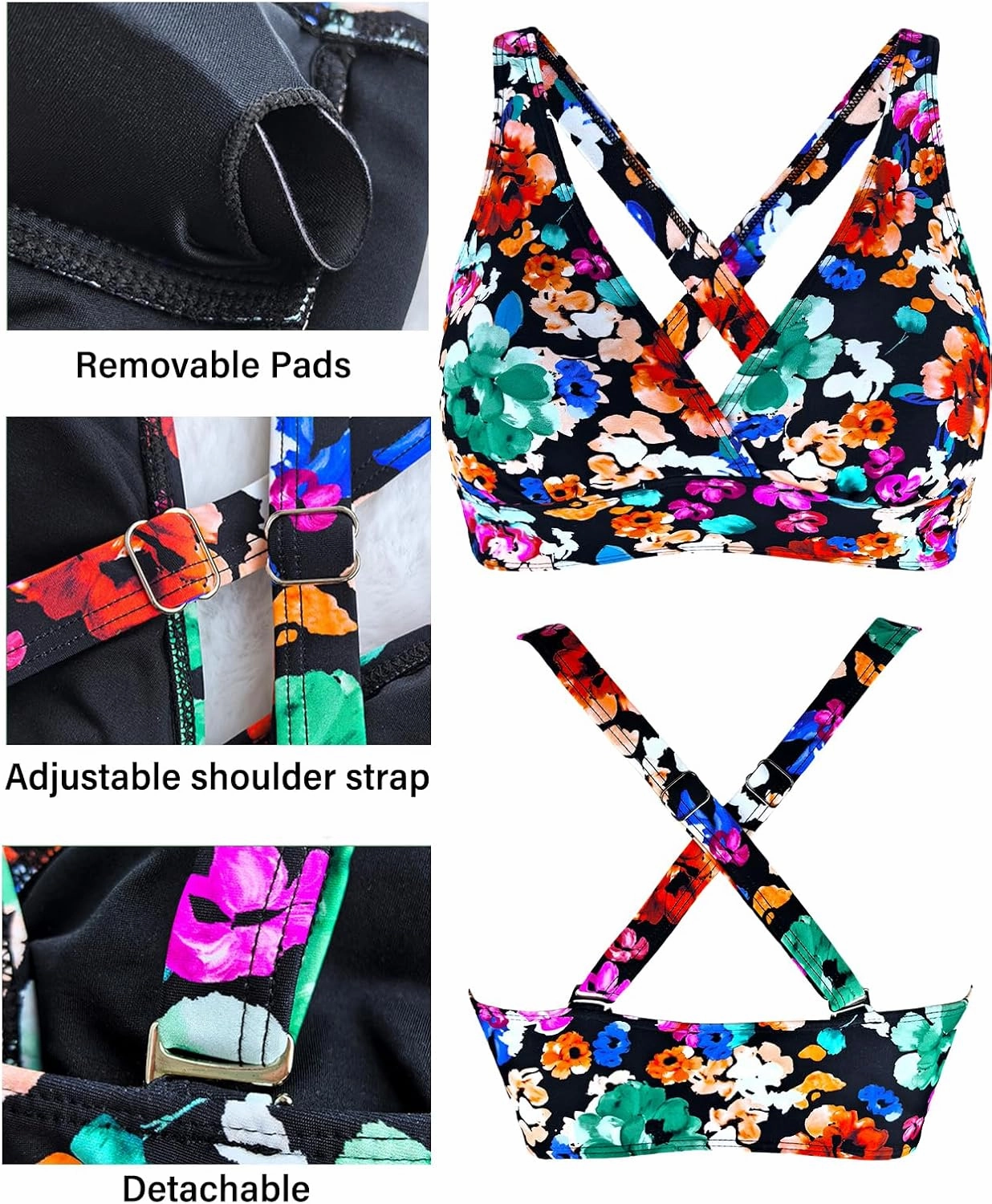 Women's High Waisted Bikini Set Large Bust Supportive Crossover Back V-Neck Two-Piece Swimsuit Bathing Suits