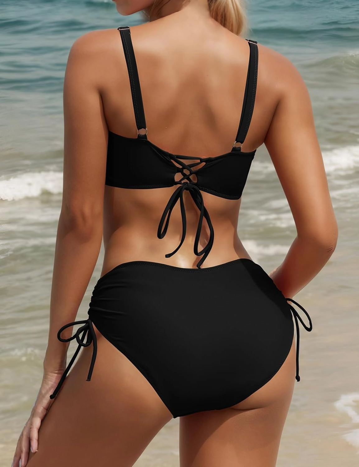 Women's High Waisted Bikini Set Twist Front Tummy Control Swimsuits Two Piece Bathing Suits