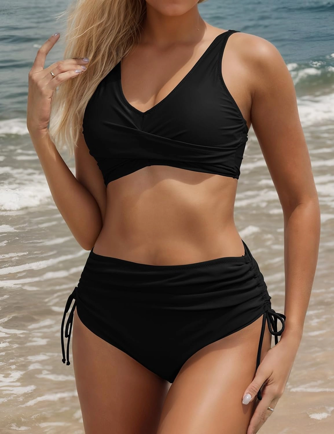 Women's High Waisted Bikini Set Twist Front Tummy Control Swimsuits Two Piece Bathing Suits