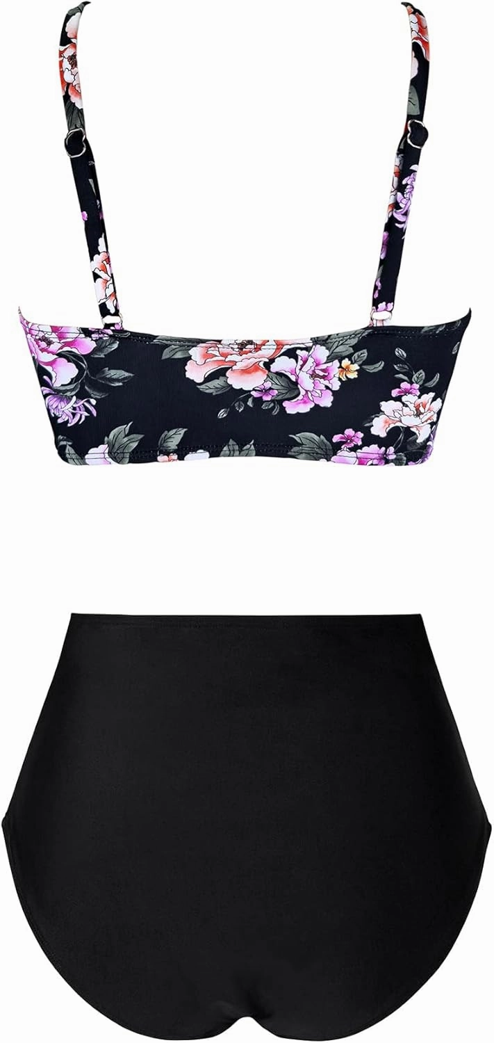 Women's High Waisted Bikini Sets Push Up Twist Front Spaghetti Straps Ruched Two Piece Swimsuit Bathing Suit