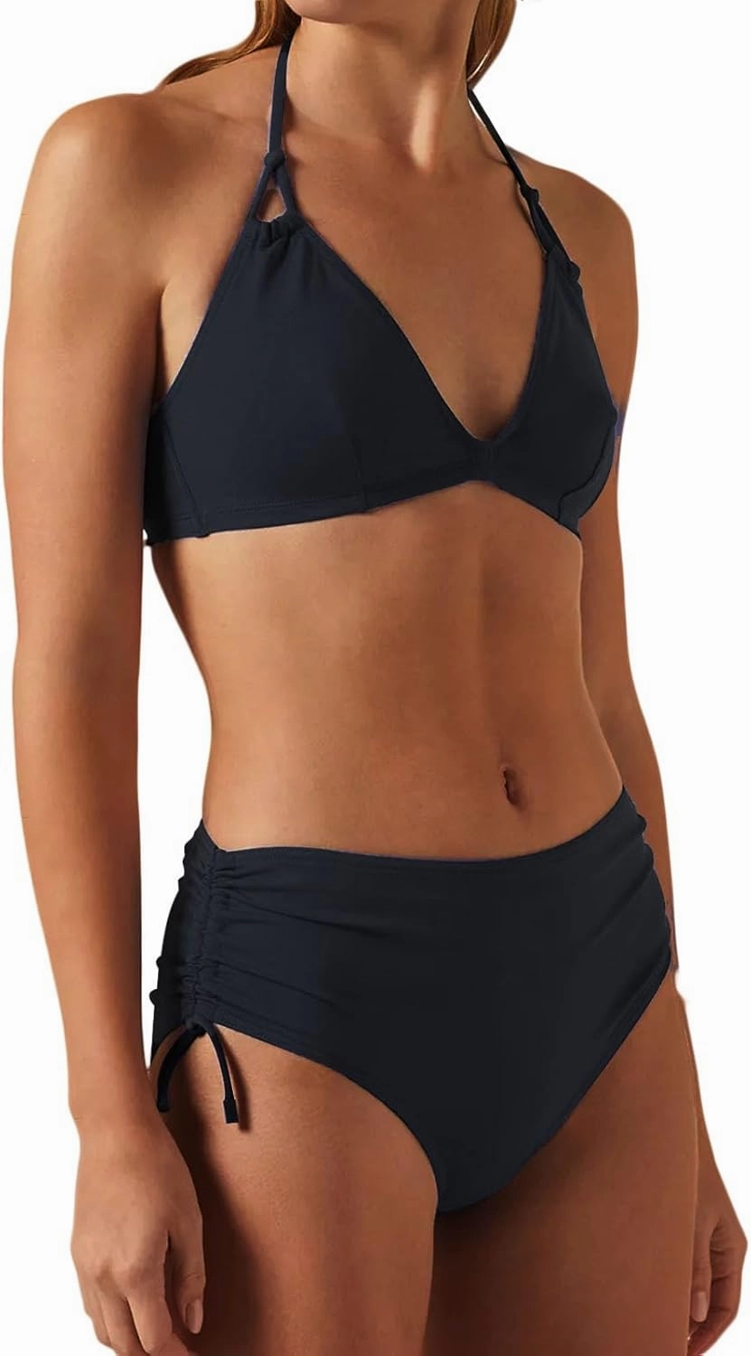 Women's High Waisted Bikini Sets Side Drawstring Adjustable Swimwear Halter Cheeky Two Piece Bathing Suit
