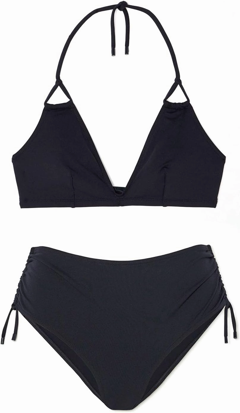 Women's High Waisted Bikini Sets Side Drawstring Adjustable Swimwear Halter Cheeky Two Piece Bathing Suit