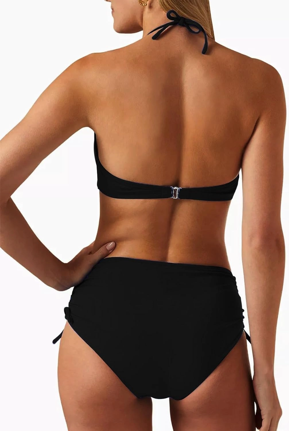 Women's High Waisted Bikini Sets Side Drawstring Adjustable Swimwear Halter Cheeky Two Piece Bathing Suit