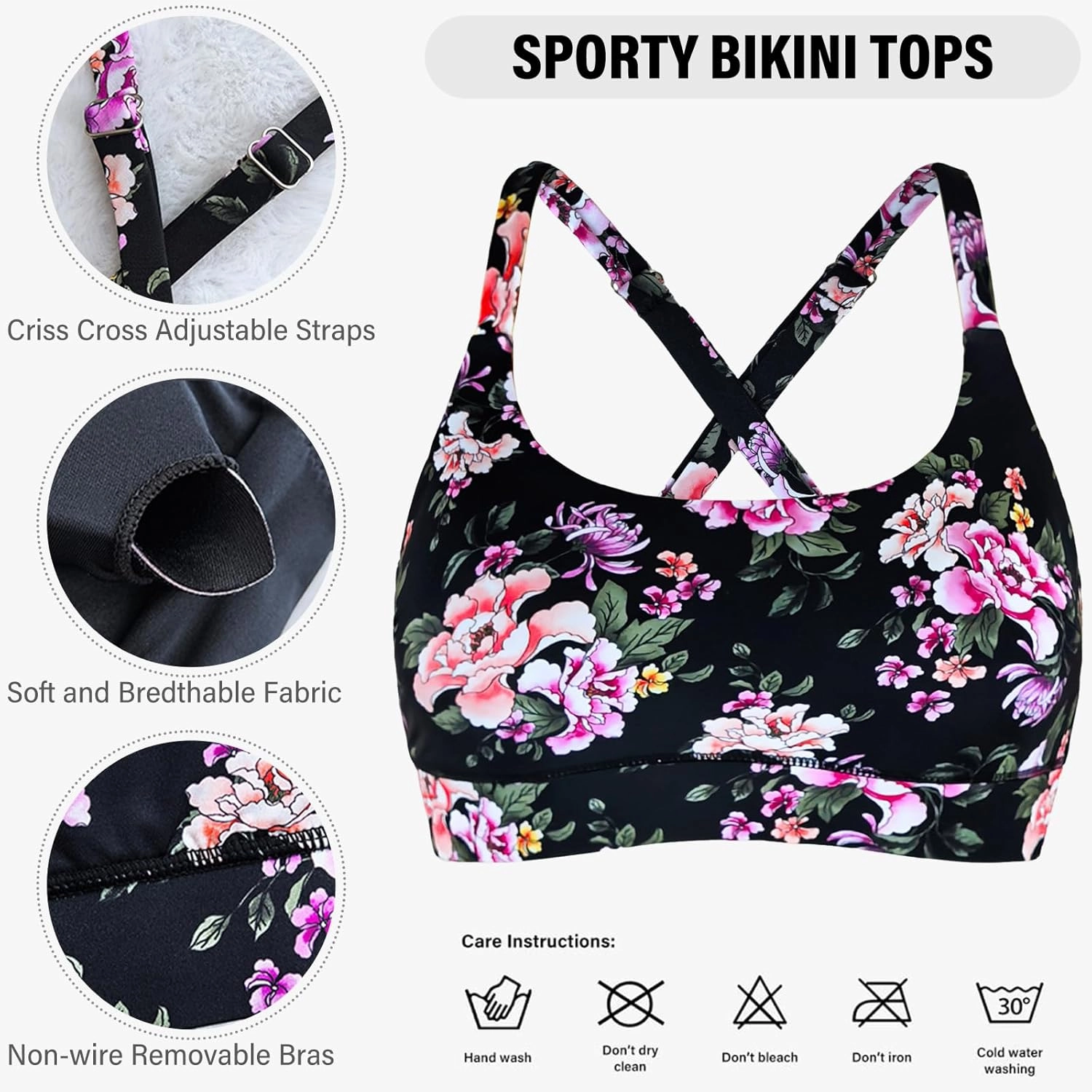 Women's High Waisted Bikini Sets Sporty Scoop Neck Cross Back Bathing Suit Two Piece Swimsuits for Women