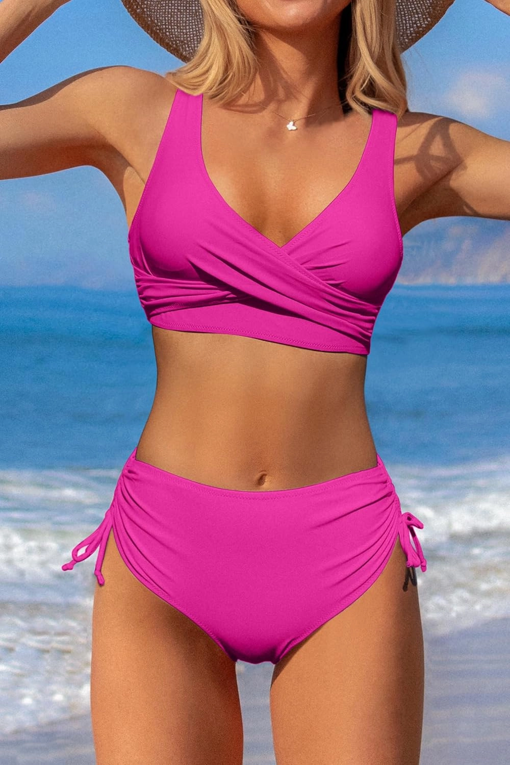 Women's High Waisted Bikini Twist Front Tie Back 2 Piece Swimsuits