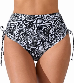 Women's High Waisted Full Coverage Cheeky Bikini Bottoms Tummy Control Adjustable Dtawstring Swim Bottoms