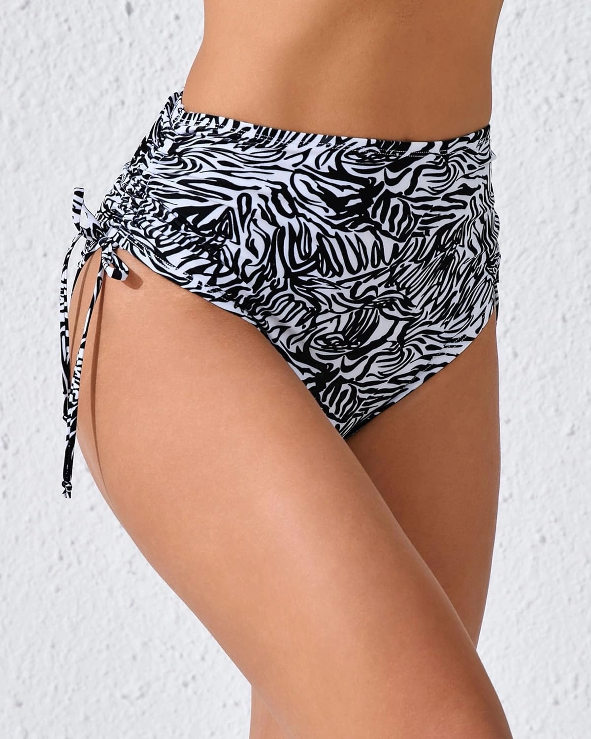 Women's High Waisted Full Coverage Cheeky Bikini Bottoms Tummy Control Adjustable Dtawstring Swim Bottoms