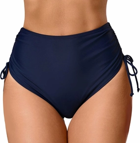 Women's High Waisted Full Coverage Cheeky Bikini Bottoms Tummy Control Adjustable Dtawstring Swim Bottoms