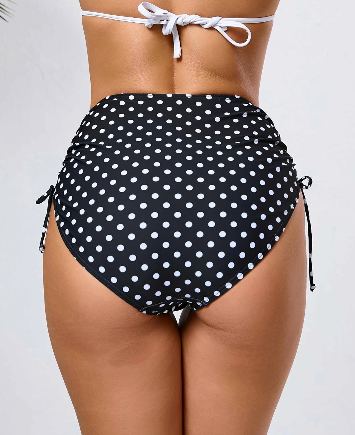 Women's High Waisted Full Coverage Cheeky Bikini Bottoms Tummy Control Adjustable Dtawstring Swim Bottoms
