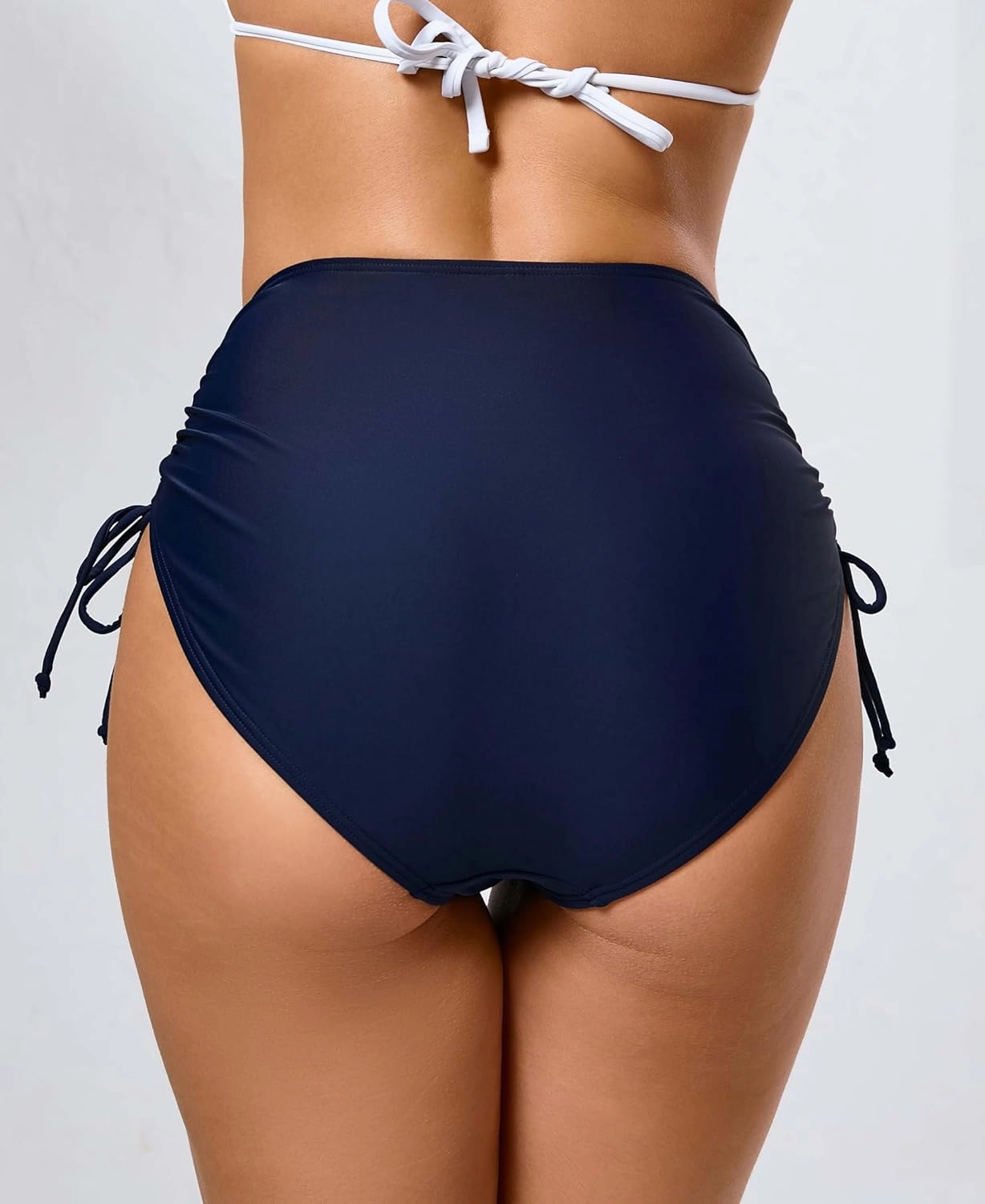 Women's High Waisted Full Coverage Cheeky Bikini Bottoms Tummy Control Adjustable Dtawstring Swim Bottoms