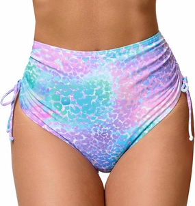 Women's High Waisted Full Coverage Cheeky Bikini Bottoms Tummy Control Adjustable Dtawstring Swim Bottoms