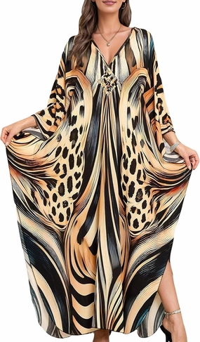 Women's Kaftan Dress 2025 V-Neck Beach Cover Up for Swimsuit, Lightweight Mumu Loungewear & Home Caftan Dress