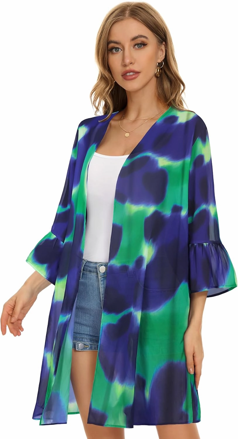 Women's Kimono Cardigans Floral Chiffon Loose Open Front Casual Summer Tops
