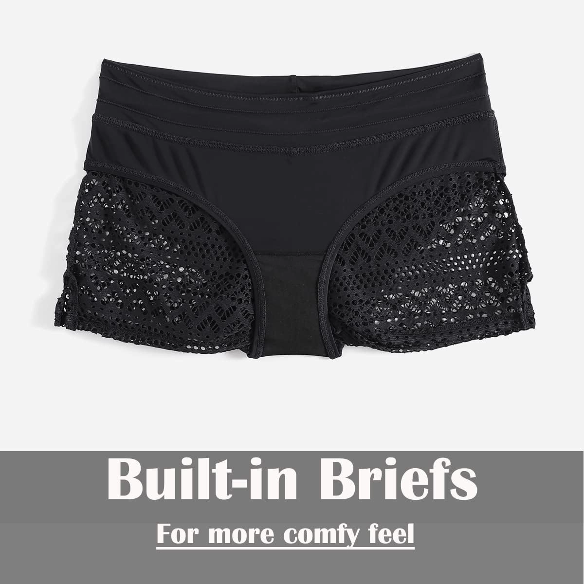 Women's Lace Swim Shorts Drawstring Bathing Suit Shorts Board Shorts Bottoms Hollow Swimsuit Boy Shorts