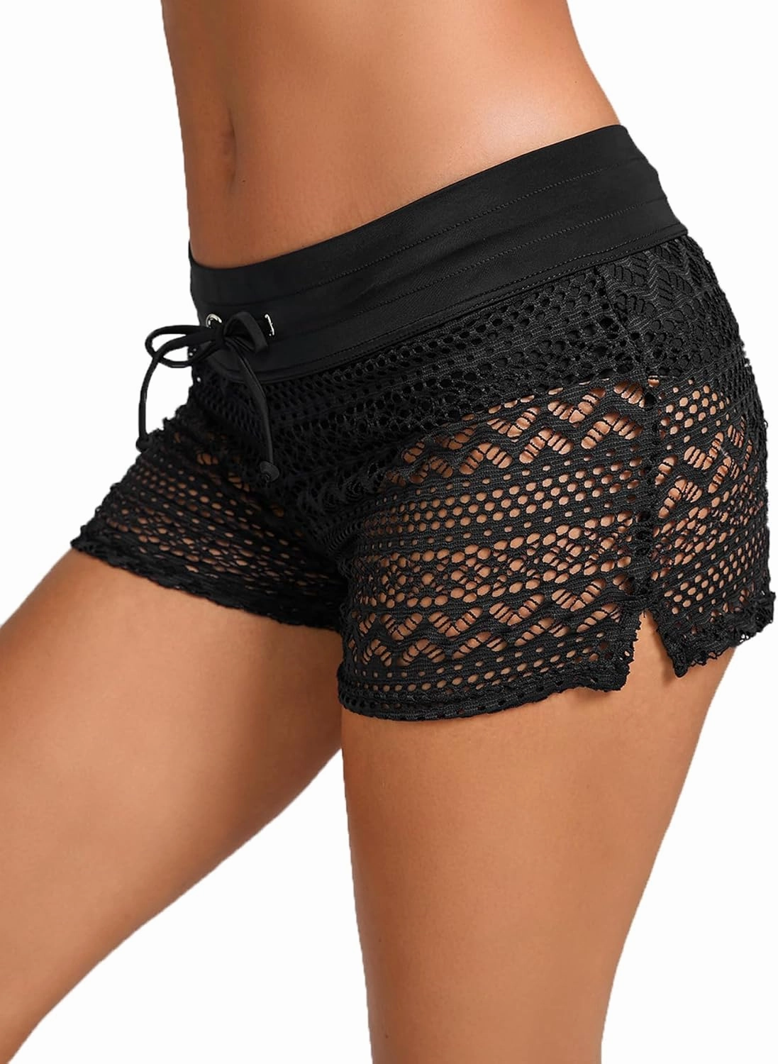 Women's Lace Swim Shorts Drawstring Bathing Suit Shorts Board Shorts Bottoms Hollow Swimsuit Boy Shorts