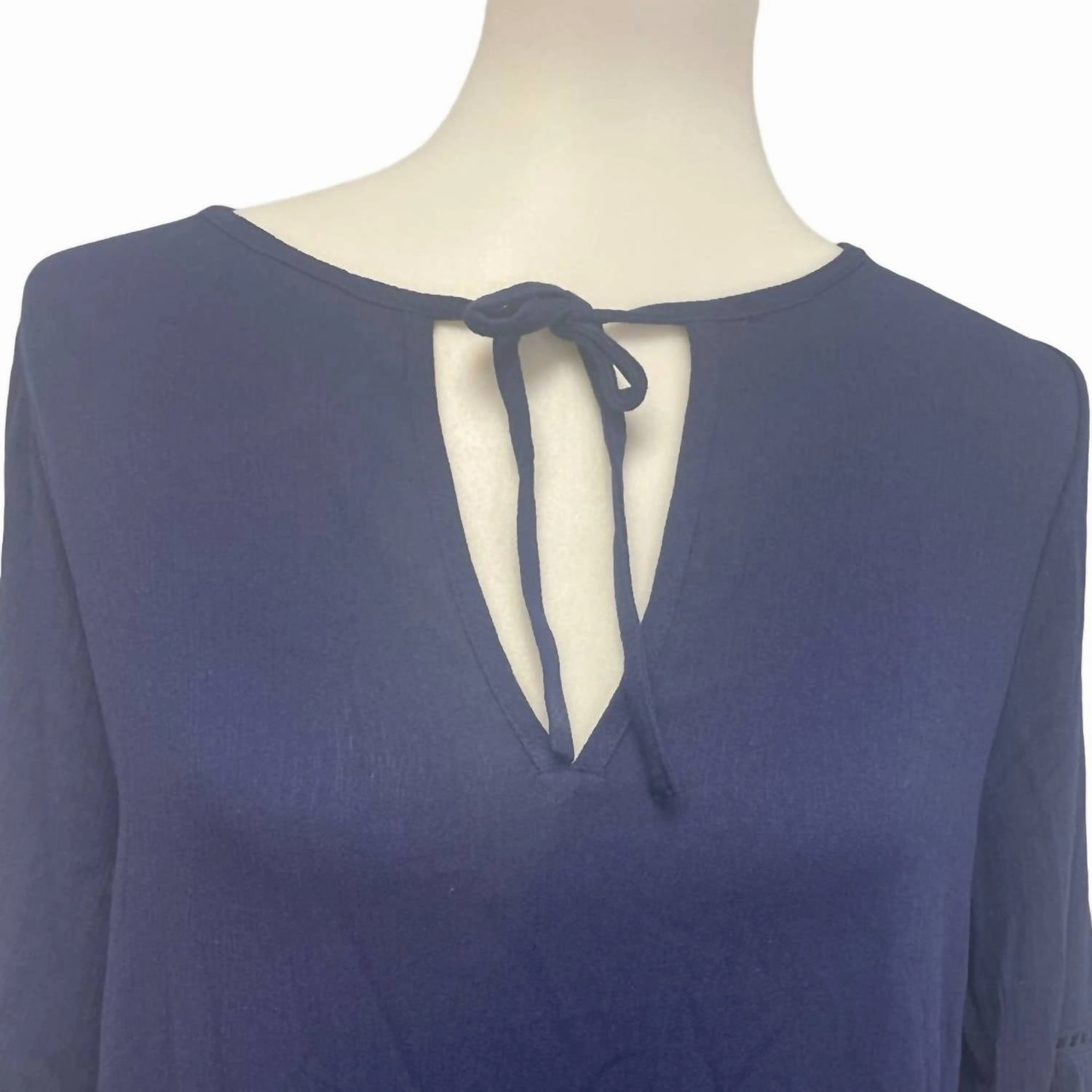 Women's Long Bell Sleeve Front Tie Swim Coverup Dress In Navy