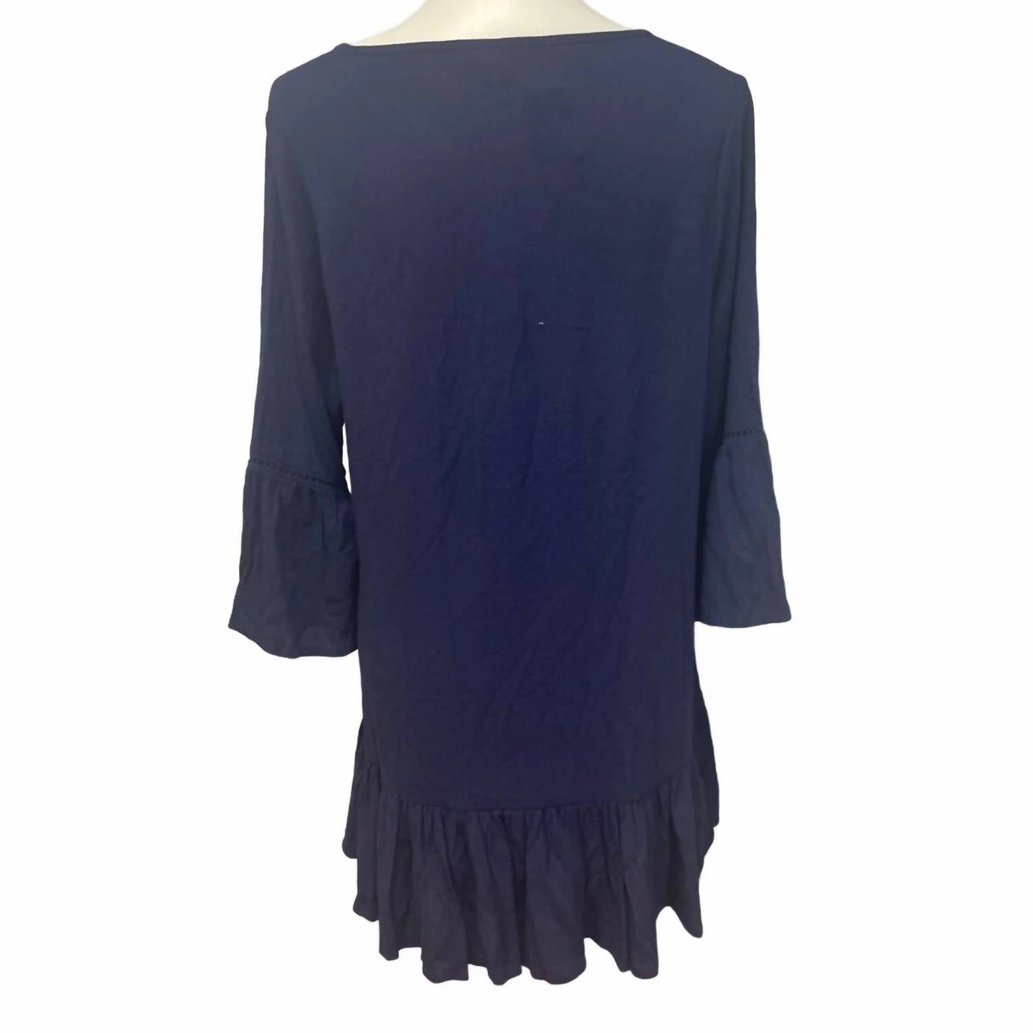 Women's Long Bell Sleeve Front Tie Swim Coverup Dress In Navy