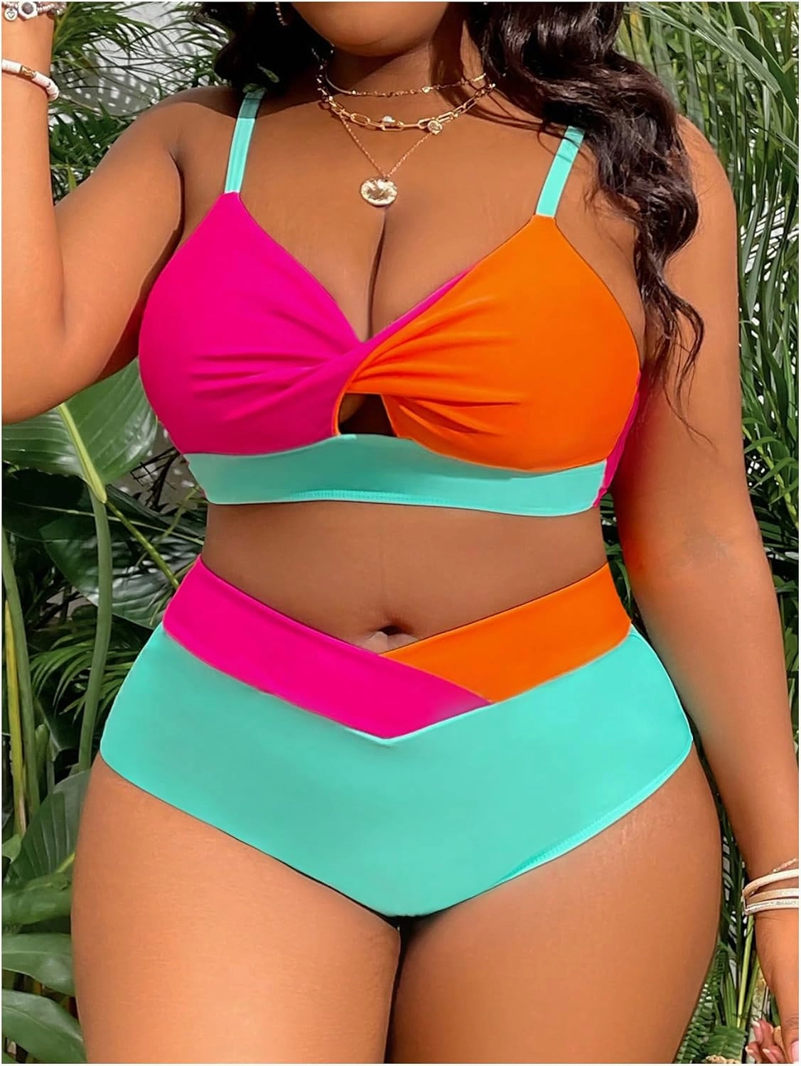 Women's Plus Size 2 Piece Bikini Set High Waisted Bikini Twist Front Swimsuit Cut Out Ruched Bathing Suit Beachwear