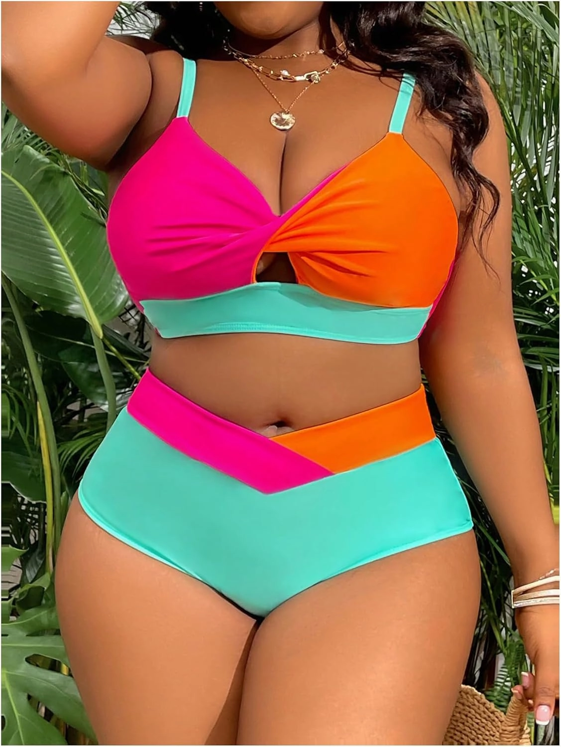 Women's Plus Size 2 Piece Bikini Set High Waisted Bikini Twist Front Swimsuit Cut Out Ruched Bathing Suit Beachwear