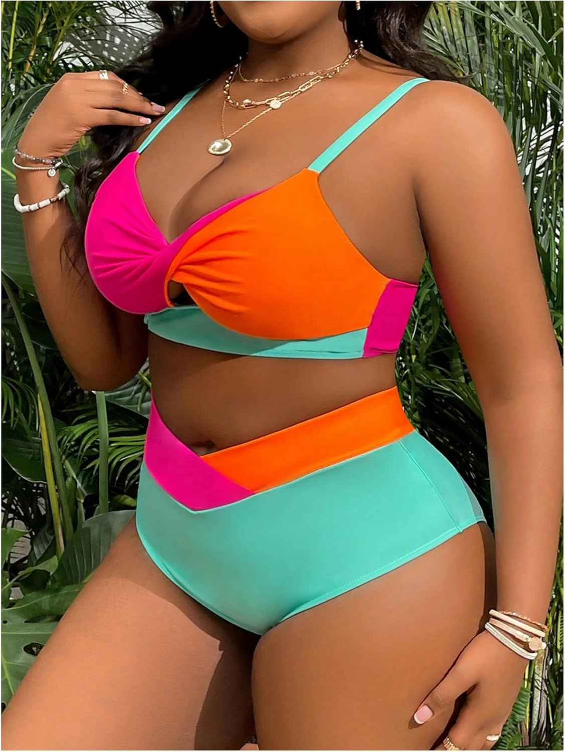 Women's Plus Size 2 Piece Bikini Set High Waisted Bikini Twist Front Swimsuit Cut Out Ruched Bathing Suit Beachwear
