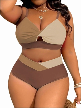 Women's Plus Size 2 Piece Bikini Set High Waisted Bikini Twist Front Swimsuit Cut Out Ruched Bathing Suit Beachwear